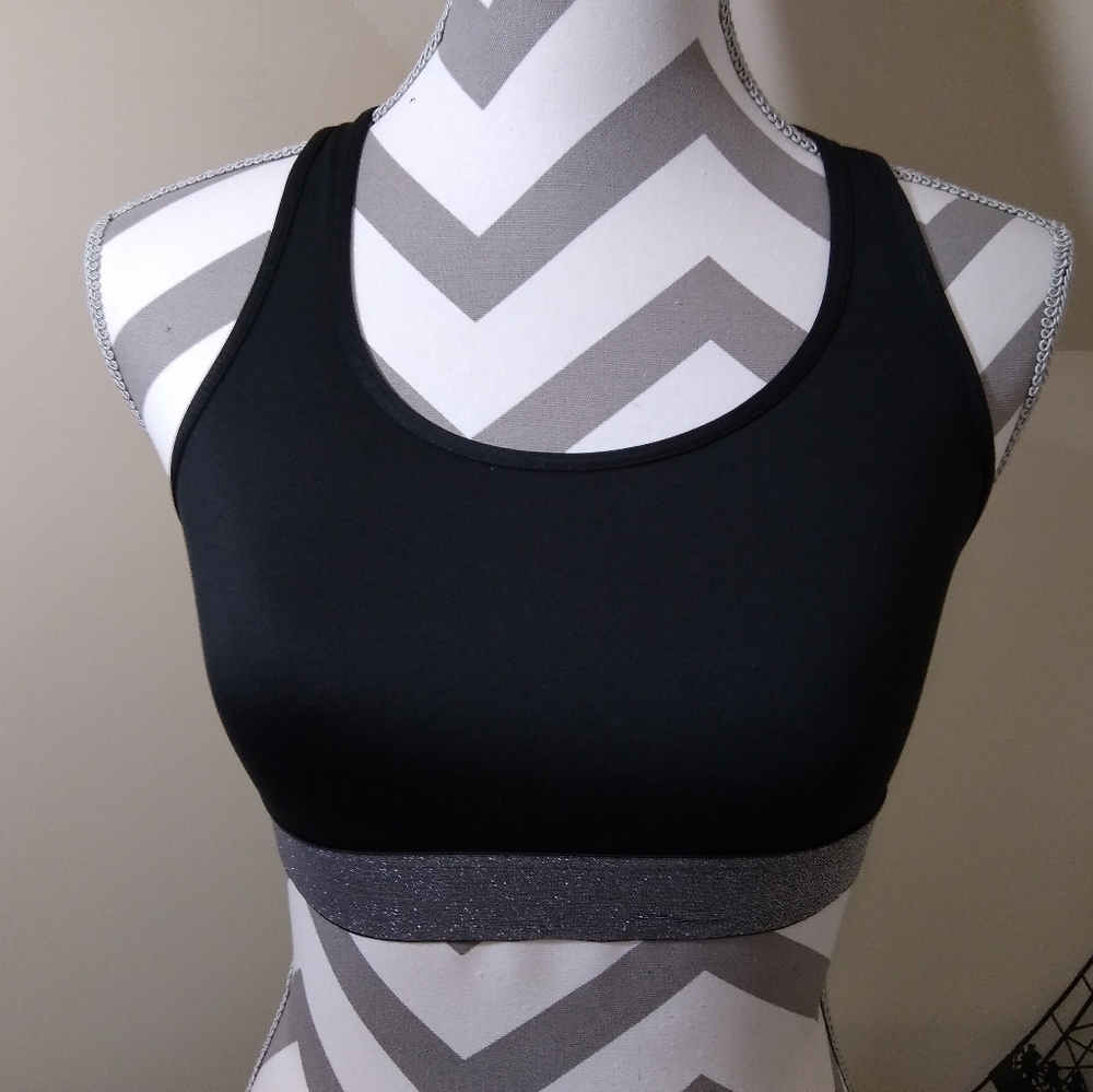 VICTORIA'S SPORT THE PLAYER sports bra lined black silver size S racerback